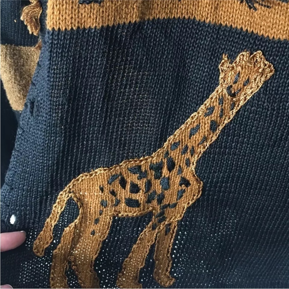 Victoria Harbour Cardigan Size Medium Sweater Black Brown Animal Print Vintage - Picture 6 of 8